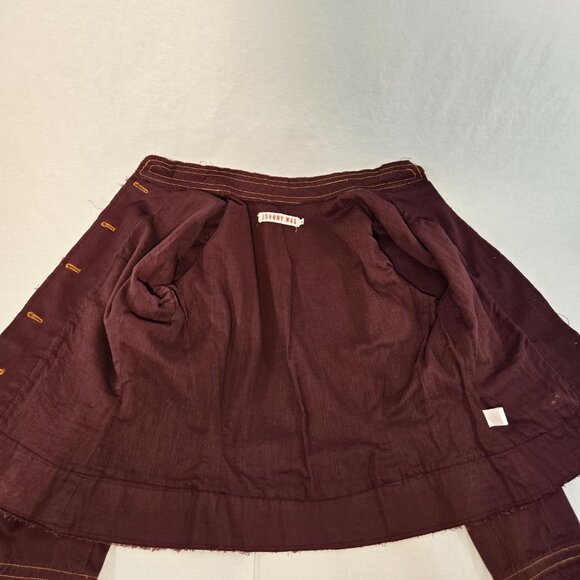 JOHNNY WAS Grunge BURGANDY Frayed Raw Edge Hem Utility Jacket Size L New NO Tag! - Picture 11 of 16
